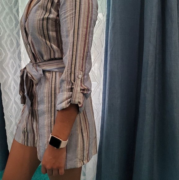 Lilac Taupe Cotton V-Neck Multi Stripe Short Rompe - Picture 4 of 4